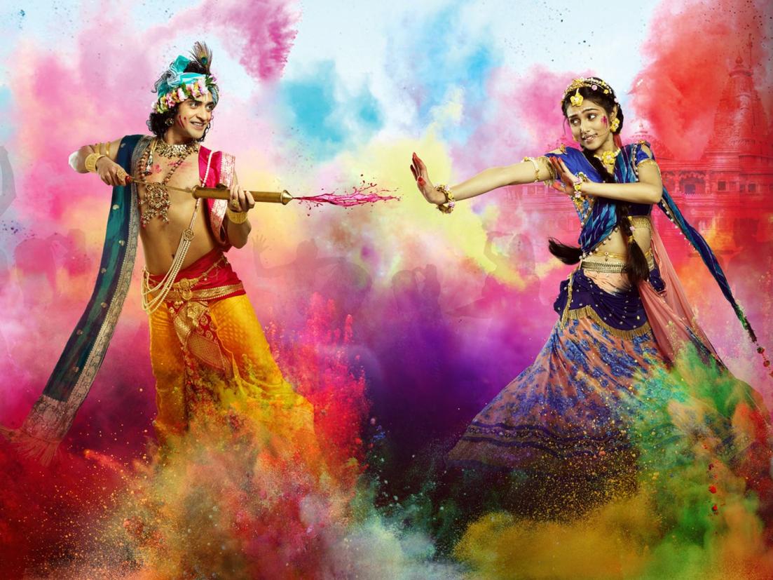 Holi with Radha Krishna Painting by Seema Singh