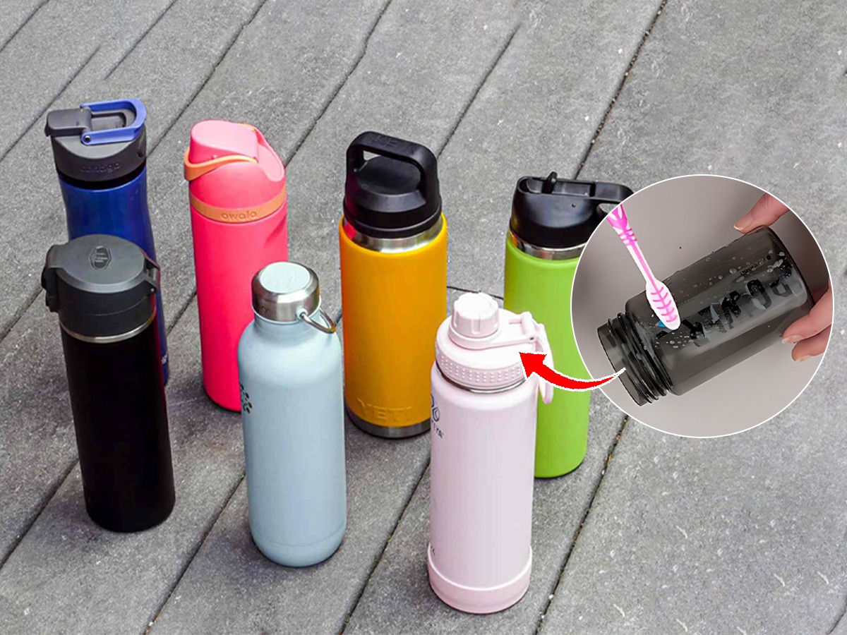 पाण्याच्या बाटलीला वास येतो, काळपट थर जमा झालाय? पाहा बाटली साफ