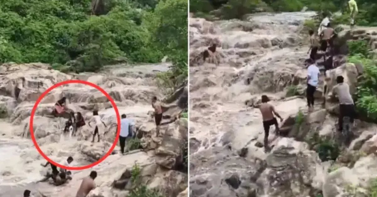 Viral Video : धबधब्यावर करत होते धमाल, अवघ्या ५ सेकंदात निसर्गानं ...