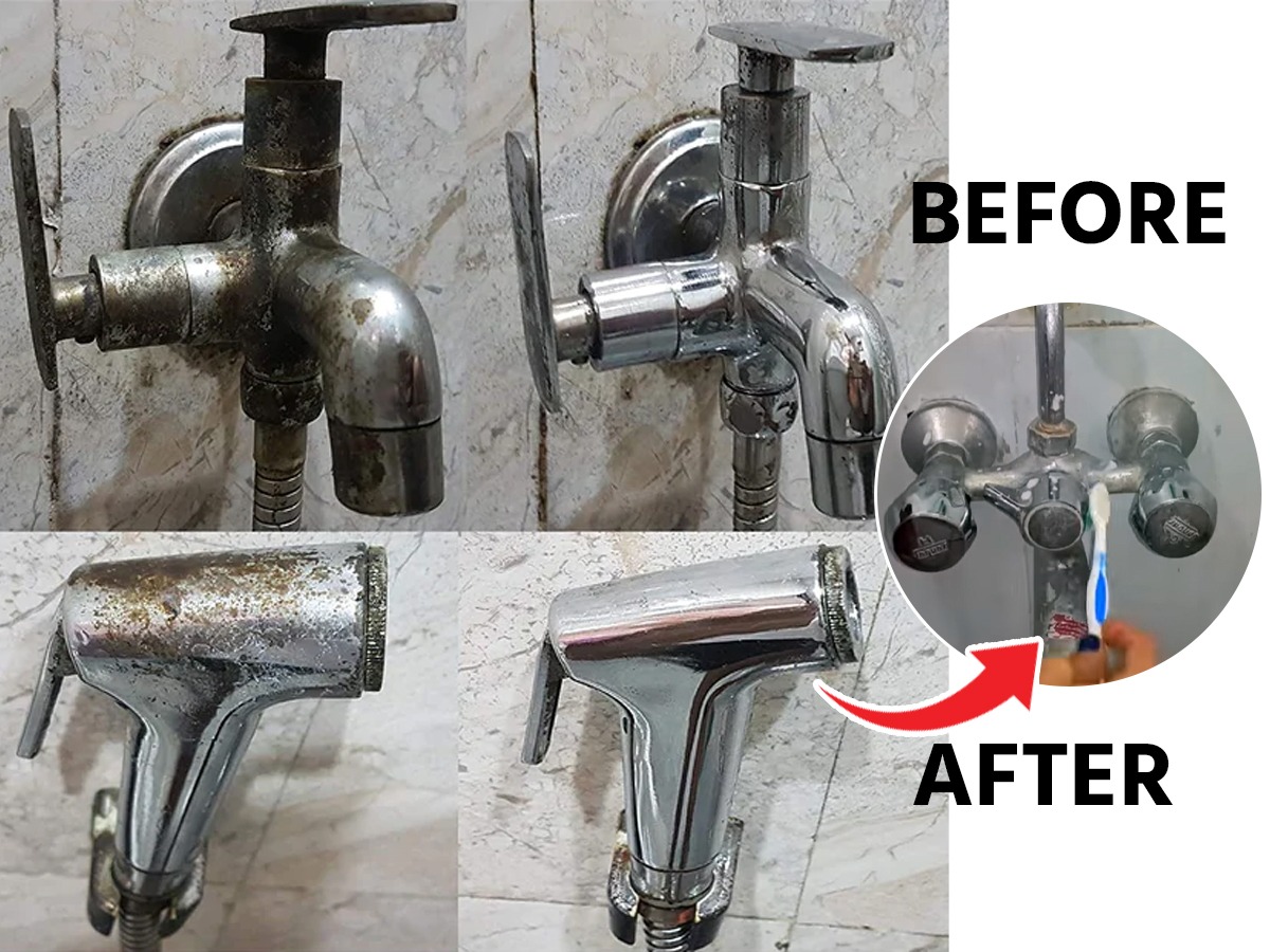 नळावरचे गंजलेले डाग काढण्यासाठी १ भन्नाट सोपी ट्रिक, नळ दिसतील