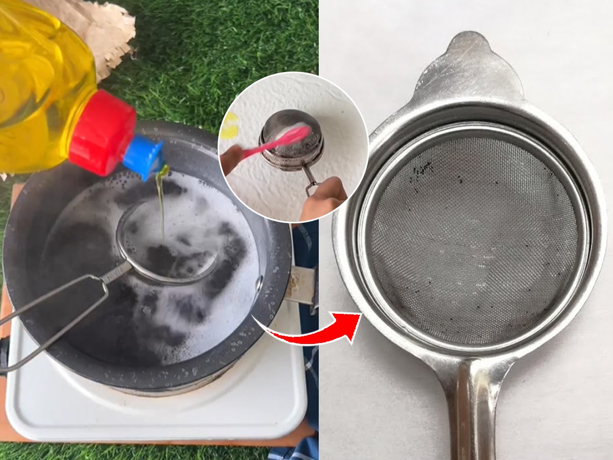 चहाची गाळणी काळीकुट्ट,खराब झालीये? ३ ट्रिक्स, न घासता फक्त २ मिनिटात