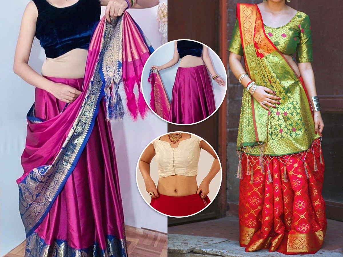 Indian girl in traditional chaniya choli for navratri with a fashionable  hairstyle poses in studio on black background. Navratri is an Indian  Festival Stock Photo - Alamy