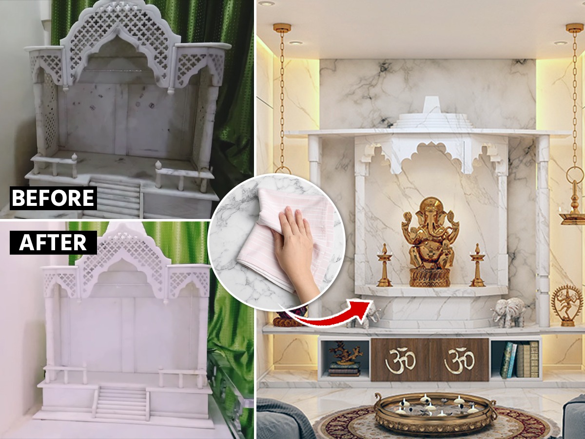 संगमरवरी देव्हाऱ्यावर तेलकट डाग पडले ? ३ सोपे उपाय, देव्हारा चमकेल