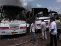 जळगावात वीज तार तुटून तीन बसेस जळून खाक - Marathi News | Three buses burned in Jalgaon due to electricity wire | Latest jalgaon News at Lokmat.com