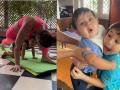 Kareena Kapoor Khan Video : करिनाच्या योगा सेशनमध्ये आला 'क्युट' पार्टनर; व्हिडिओ व्हायरल - Marathi News | kareena-kapoor-khan-joined-by-jehangir-khan-in-her-yoga-session-fans-are-in-awe | Latest filmy News at Lokmat.com