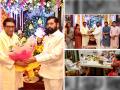 Raj Thackeray Eknath Shinde: राज ठाकरे मुख्यमंत्री एकनाथ शिंदेच्या निवासस्थानी; सहकुटुंब घेतलं गणपती बाप्पाचं दर्शन - Marathi News | Raj Thackeray at CM Eknath Shinde Varsha Bungalow to take Ganapati Bappa blessings Amit Thackeray Shrikant Shinde MNS Only MLA Raju Patil also present | Latest maharashtra Photos at Lokmat.com