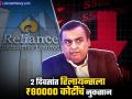 Reliance Industries Share : ₹८०००० कोटींची फोडणी, मुकेश अंबानींच्या कंपनीला २ दिवसांत मोठं नुकसान; का झालं असं? - Marathi News | Mukesh Ambani reliance industries shares down rs 80000 Crore loss in 2 Days Why did this happen share market sensex down | Latest business News at Lokmat.com