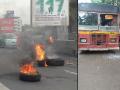 Mumbai Bandh : ठाण्यात मराठा आंदोलकांकडून जाळपोळ आणि तोडफोड - Marathi News | Mumbai Band : A Thane Municipal Transport(TMT) bus vandalised in Wagle estate area by Maratha protesters | Latest thane News at Lokmat.com