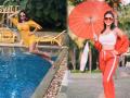 VIDEO : अरे नहीं! हाय हील्स घालून सनी लिओनी पडली पूलमध्ये आणि.... - Marathi News | Sunny leone falls in pool wearing high heels video goes viral | Latest filmy News at Lokmat.com