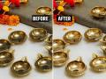 तेलकट-जुनी पितळेची जुनी भांडी- दिवे स्वच्छ चकचकीत करण्याच्या ४ ट्रिक्स; प्रसन्न पुजेची तयारी - Marathi News | How to clean brass pooja items : How to clean brass, pital Diya | Latest sakhi Photos at Lokmat.com