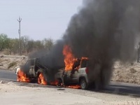 राष्ट्रीय महामार्गावर भीषण अपघात, दोन वाहनं जळून खाक