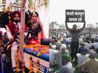 आम्ही आंदोलक शेतकऱ्यांसोबत, ट्रॅक्टरमधून लग्नमंडपात पोहोचले वधू-वर - Marathi News | We reached the wedding tent by tractor in uttarakhand with the farmers in Delhi | Latest national Photos at Lokmat.com