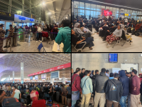 IndiGo: प्रवाशांचे हाल, तिकीट खिडकीवर गोंधळ, विमानतळांवर सामानाचा ढिग; पाहा फोटो! - Marathi News | IndiGo: Passengers' plight, chaos at ticket counters, piles of luggage at airports, see photos! | Latest national Photos at Lokmat.com