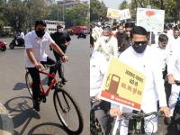 Photos : पेट्रोल दरवाढीचा निषेध, काँग्रेस मंत्र्यांनी सायकलवरुन गाठलं विधिमंडळ - Marathi News | Photos : Protesting petrol price hike, Congress ministers reached the legislature on bicycles | Latest mumbai Photos at Lokmat.com