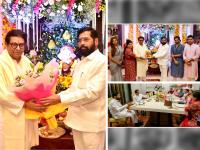 Raj Thackeray Eknath Shinde: राज ठाकरे मुख्यमंत्री एकनाथ शिंदेच्या निवासस्थानी; सहकुटुंब घेतलं गणपती बाप्पाचं दर्शन - Marathi News | Raj Thackeray at CM Eknath Shinde Varsha Bungalow to take Ganapati Bappa blessings Amit Thackeray Shrikant Shinde MNS Only MLA Raju Patil also present | Latest maharashtra Photos at Lokmat.com