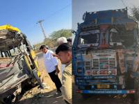 राजस्थानमध्ये भीषण अपघात; स्कूल बसला ट्रकची जोरदार धडक, १० विद्यार्थी जखमी - Marathi News | barmer baytu school bus accident truck collision children injured rajasthan | Latest national News at Lokmat.com