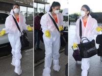 कोरोनाच्या भीतीपोटी अशा अंदाजात एअरपोर्टवर स्पॉट झाली ही अभिनेत्री, तुम्ही तरी तिला ओळखले का? - Marathi News | Rakul Preet Singh Takes Complete Protection Against Coronavirus As She Spotted At Mumbai Airport | Latest filmy Photos at Lokmat.com