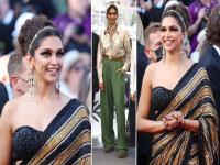 Deepika Padukone at Cannes 2022 : कान्सच्या रेड कार्पेटवर ‘मस्तानी’ साडीत अवतरली, कलेजा खल्लास करून गेली - Marathi News | Cannes Film Festival 2022 Deepika Padukone stuns in a black and gold saree on the Cannes red carpe | Latest filmy Photos at Lokmat.com