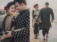 नवे जोडपे समुद्र किनारी दिसले रोमँटिक मूडमध्ये, पहा अभिज्ञा भावे आणि मेहुल पैचे फोटो - Marathi News | Newlyweds look romantic on the beach, see photos of Abhijna Bhave and Mehul Pache | Latest filmy Photos at Lokmat.com