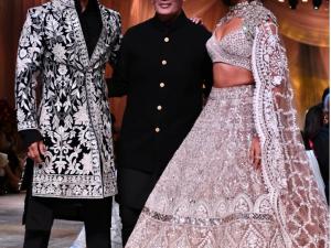 Deepika and Ranveer shine in Manish Malhotra's outfits at Mijwan