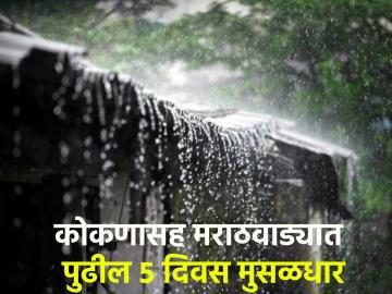 Maharashtra Monsoon Update: कोकण, मराठवाड्यासह या भागांमध्ये मुसळधार पावसाची शक्यता, पुढील पाच दिवसांचा हवामान अंदाज - Marathi News | Maharashtra Monsoon Update: Heavy rains likely in these parts including Konkan, Marathwada, weather forecast for next five days | Latest News at Lokmat.com