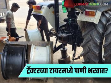 Tractor Service Tips : ट्रॅक्टरच्या टायरमध्ये पाणी का भरले जाते? हे जुगाड माहितीय का? वाचा सविस्तर  - Marathi News | Latest news Tractor Tyre Tips Farmers fill water in tractor wheels, what is trick Read in detail | Latest News at Lokmat.com