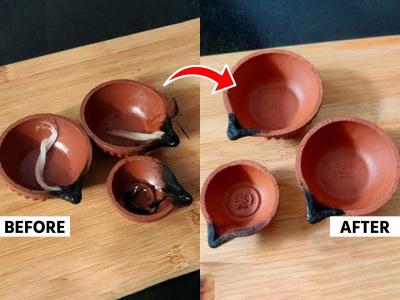 वापरलेल्या पणत्यांवरचे तेलकट, काळपट डाग कसे काढायचे? १ सोपी ट्रिक, पणत्या नव्यासारख्या स्वच्छ होतील