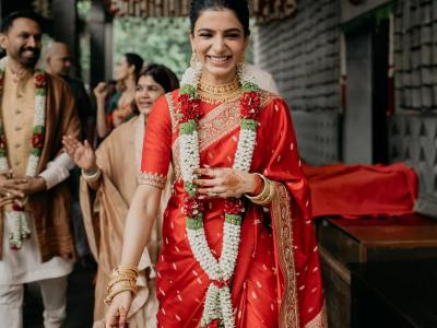लाल साडी, केसात गजरा; समांथा रुथ प्रभूचा लग्नातील स्वप्नवत लूक, लग्नाचे नवीन फोटो आले समोर