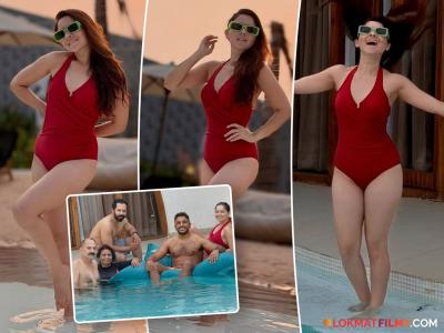 पती कुणालसोबत व्हेकेशनवर सोनाली कुलकर्णी, मोनोकिनीतील 'रेड हॉट' फोटोशूट केलं शेअर