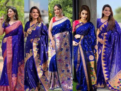 लग्नसराईसाठी घ्या निळ्या रंगाची भरजरी पैठणी; रॉयल ब्लू रंगात १० डिझाईन्स, राजेशाही लूक मिळेल