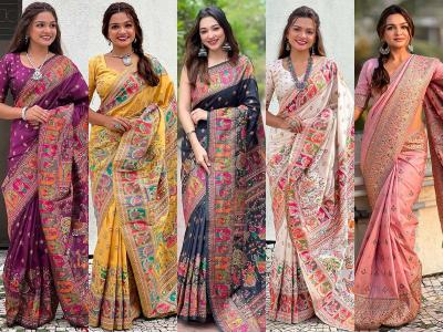 लग्न सोहळ्यासाठी खास पश्मिना सिल्क साडी; १० सुंदर रंग, २ हजारच्या आत घ्या भरजरी साडी