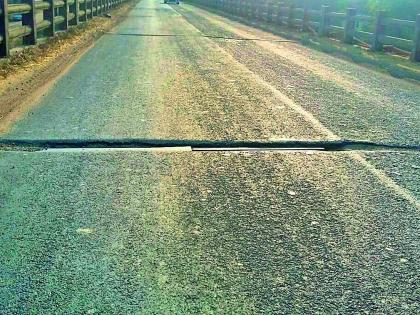 Possibility of accident due to potholes on the bridge on the highway | महामार्गावरील पुलावर खड्डे झुडूपांमुळे अपघाताची शक्यता