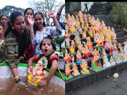 Three lakh Ganesh idols donated 140 tons of Nirmaly collected in Kolhapur district | कोल्हापूर जिल्ह्यात साडेतीन लाख गणेशमूर्ती दान, १४० टन निर्माल्य संकलन; पावसाची तमा न बाळगता बाप्पांना निरोप Three lakh Ganesh idols donated 140 tons of Nirmaly collected in Kolhapur district | कोल्हापूर जिल्ह्यात साडेतीन लाख गणेशमूर्ती दान, १४० टन निर्माल्य संकलन; पावसाची तमा न बाळगता बाप्पांना निरोप
