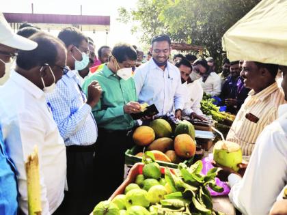 The district collector bought papaya and peru by giving cash to the farmer who refused the money | पैसे नाकारणाऱ्या शेतकऱ्याला रोख पैसे देऊन जिल्हाधिकाऱ्यांनी खरेदी केले पपई अन् पेरू