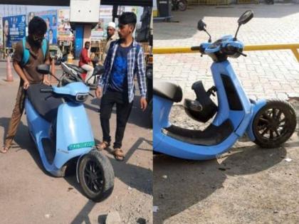 Ola S1 Pro Electric Scooter’s Front Suspension Breaks During Head-On Collision in Aurangabad after fire incidence in pune | Ola S1 Pro Electric Scooter After Accident: पुण्यानंतर औरंगाबाद! ओला स्कूटरचे दोन तुकडे, हेच उरलेले; पुढील चाकाचे सस्पेन्शन मधोमध तुटले