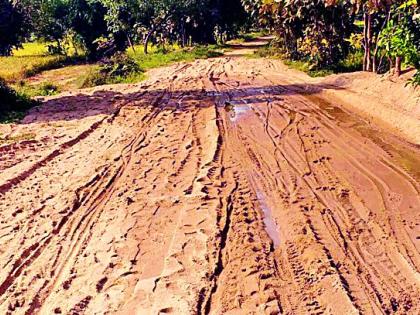 Due to the spread of the sand, the road became fatal | रेती पसरविल्याने रस्ता बनला जीवघेणा