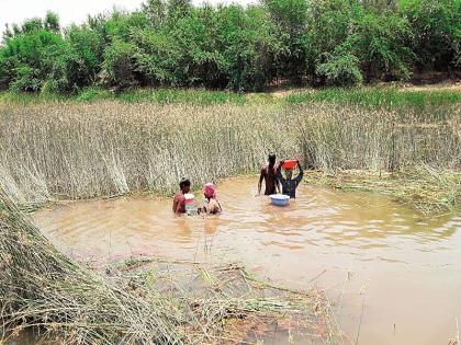 Slowly accompanied by human submarines in river basin of Rahuri taluka | राहुरी तालुक्यातील मुळा नदीपात्रात मानवी पाणबुड्यांच्या साह्याने वाळूउपसा