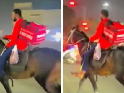 Zomato delivery boy delivers order on horse Hyderabad video viral | VIDEO : बाइक सोडून घोड्यावरून डिलिव्हरी करण्यास निघाला झोमॅटो बॉय, कारण...