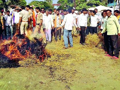 The stems of the net burning on the state road | राज्य मार्गावर जाळल्या धानाच्या पेंढ्या