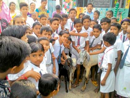 Visakhpur school visits the goat under the people's association | वाहितपूर शाळेला लोकसहभागांतर्गत शेळी भेट