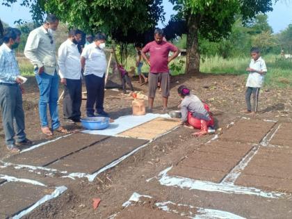 Paddy planting by manned machine in Igatpuri | इगतपुरीत मानवचलित यंत्राने भात लावणी