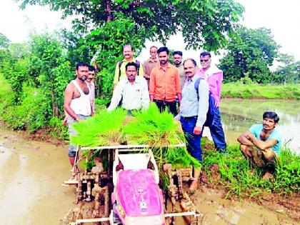 Demonstrated paddy cultivation with machine | यंत्राने भात लागवड प्रात्यक्षिक