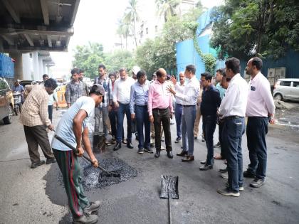 Commissioner Saurabh Rao inspected the road repair work at Majiwda Flyover, Anandnagar, Kasarwadvali Naka | माजिवडा उड्डाणपूल, आनंदनगर, कासारवडवली नाका येथील रस्ते दुरुस्ती कामाची आयुक्त सौरभ राव यांनी केली पाहणी