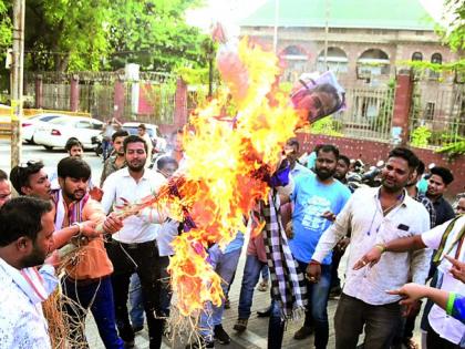 Mamta Banerjee statue burnt by BJP in Nagpur | भाजयुमोने नागपुरात जाळला ममता बॅनर्जीचा पुतळा