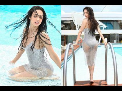 Malaika Arora in swimming pool wearing transparent dress watch video | मलायका अरोराचा स्वीमिंग पूलमधील बोल्ड अंदाज, हॉटनेस बघून उडाली फॅन्सची झोप!