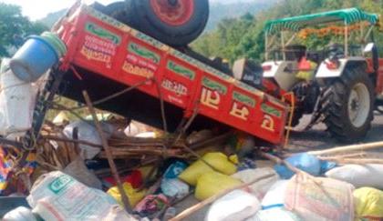 The tractor overturned at Dhawalghat | धावलघाटात ट्रॅक्टर उलटले