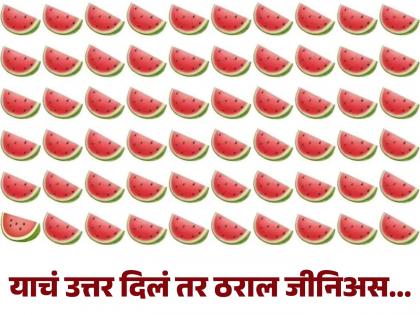 Optical illusion : Can you find the different watermelon in the picture in 7 seconds | खतरनाक चॅलेंज! 7 सेकंदात कलिंगडाची वेगळी फोड शोधून दाखवा, मोठे जीनिअस लोकही झाले फेल...