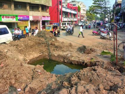 Excavation all over akola city for pipeline | जलवाहिनीसाठी संपूर्ण शहरात खोदकाम; दुरुस्तीला ठेंगा