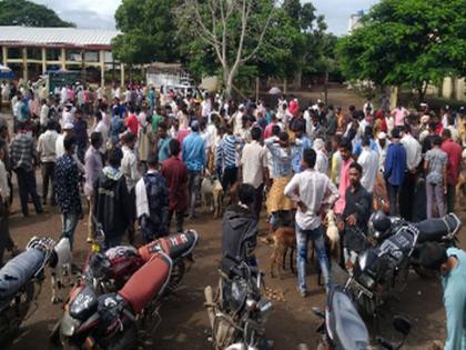 Goats and sheep flock to the market for sale | शेळ्या-मेंढ्या विक्रीसाठी बाजारात झुंबड