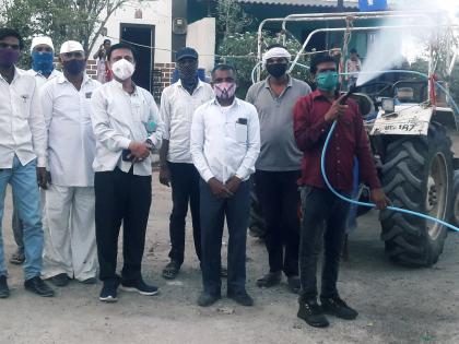 Spraying of sanitizer in Pimpalgaon coating | पिंपळगाव लेपमध्ये सॅनिटायझरची फवारणी